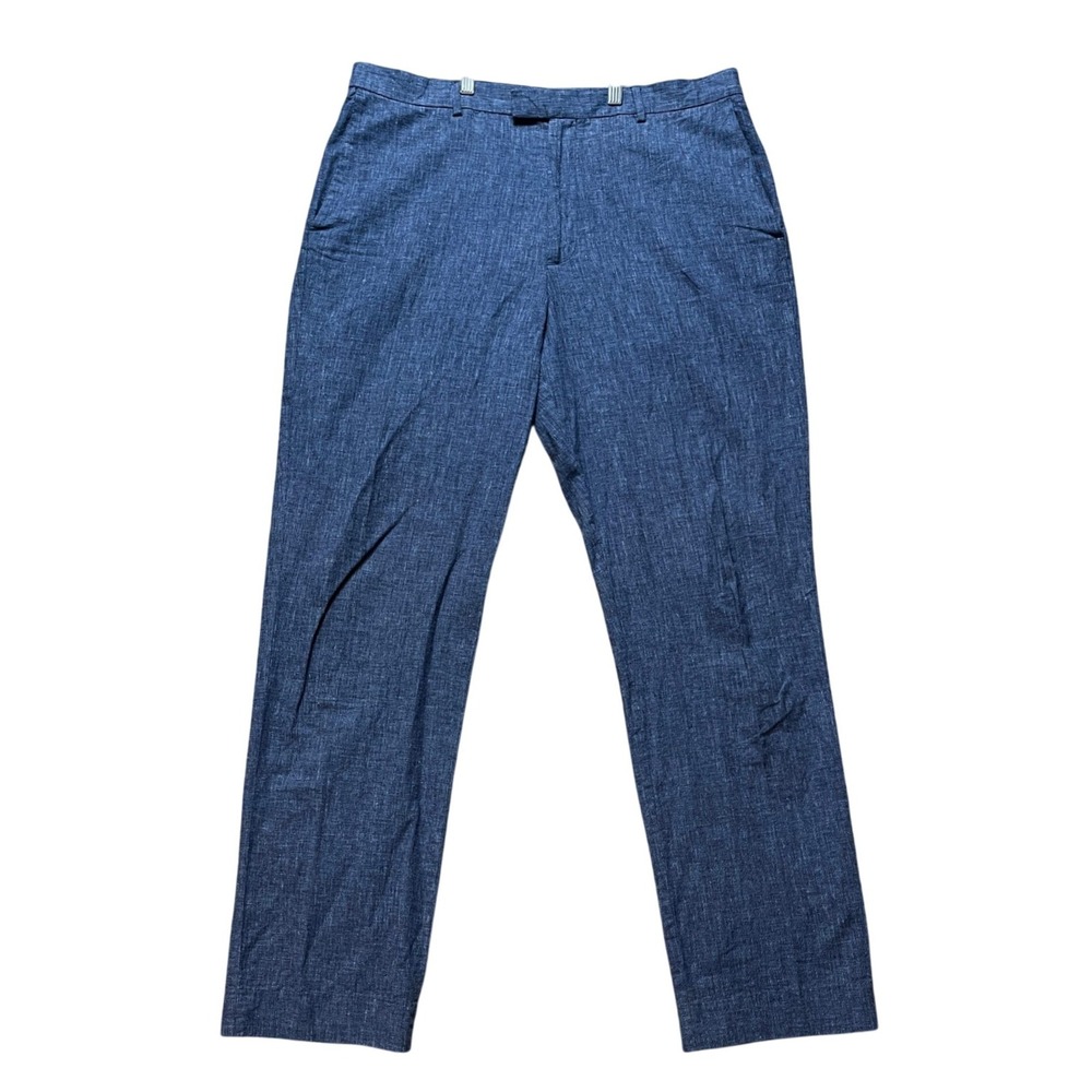 Bonobos Dress Pants Men 36x34 Blue Heathered Linen Blend Flat Front Straight Leg